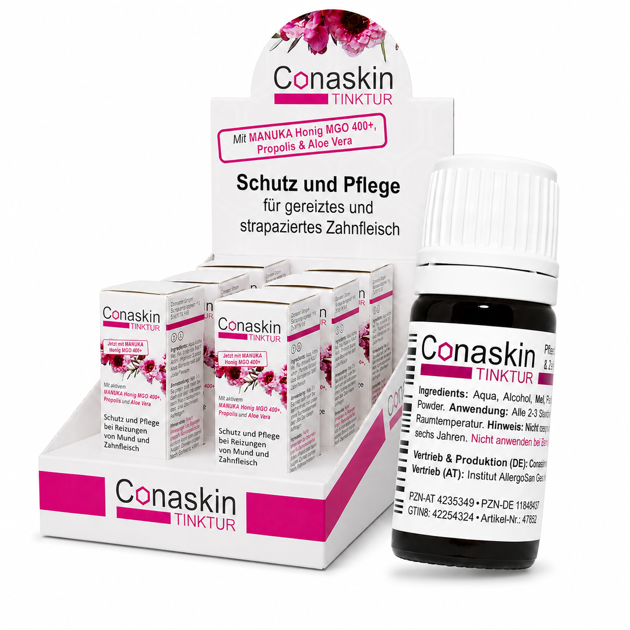 Thekendisplay mit 6 Einheiten 5 ml Conaskin Tinktur