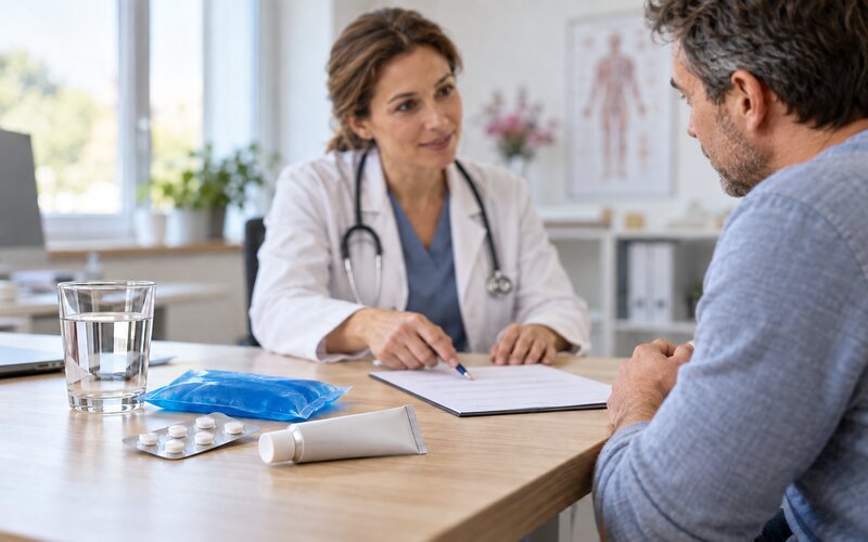 Ärztin bespricht mit einem Patienten verschiedene Behandlungsmöglichkeiten