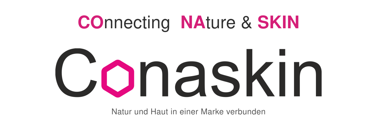 Grafische Darstellung der Namensherkunft von Conaskin: CO aus Connecting, NA aus Nature und SKIN