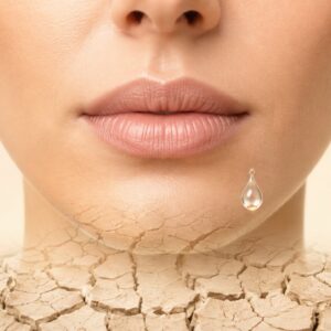 Symbolische Darstellung von Trockenheit im Mund- und Lippenbereich